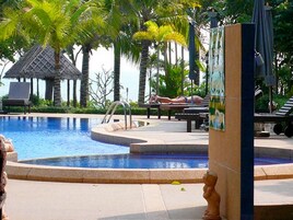 Outdoor pool, pool umbrellas