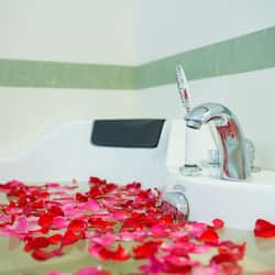 Separate tub and shower, deep soaking tub, rainfall showerhead