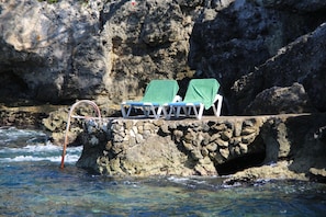 Outdoor pool, pool umbrellas, pool loungers