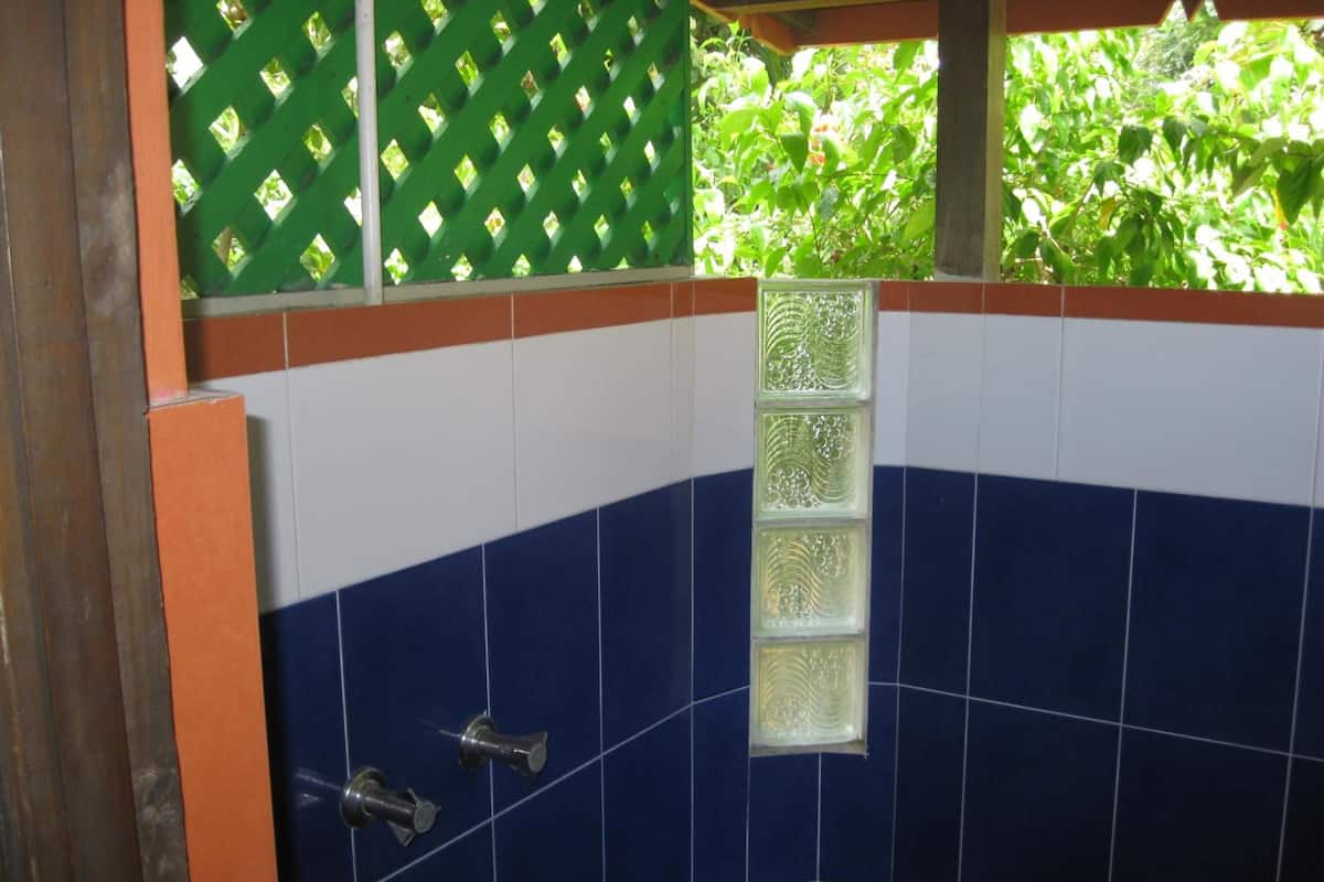 combined shower/bathtub, free toiletries, towels