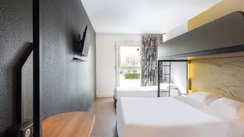 Memory-foam beds, desk, blackout curtains, soundproofing
