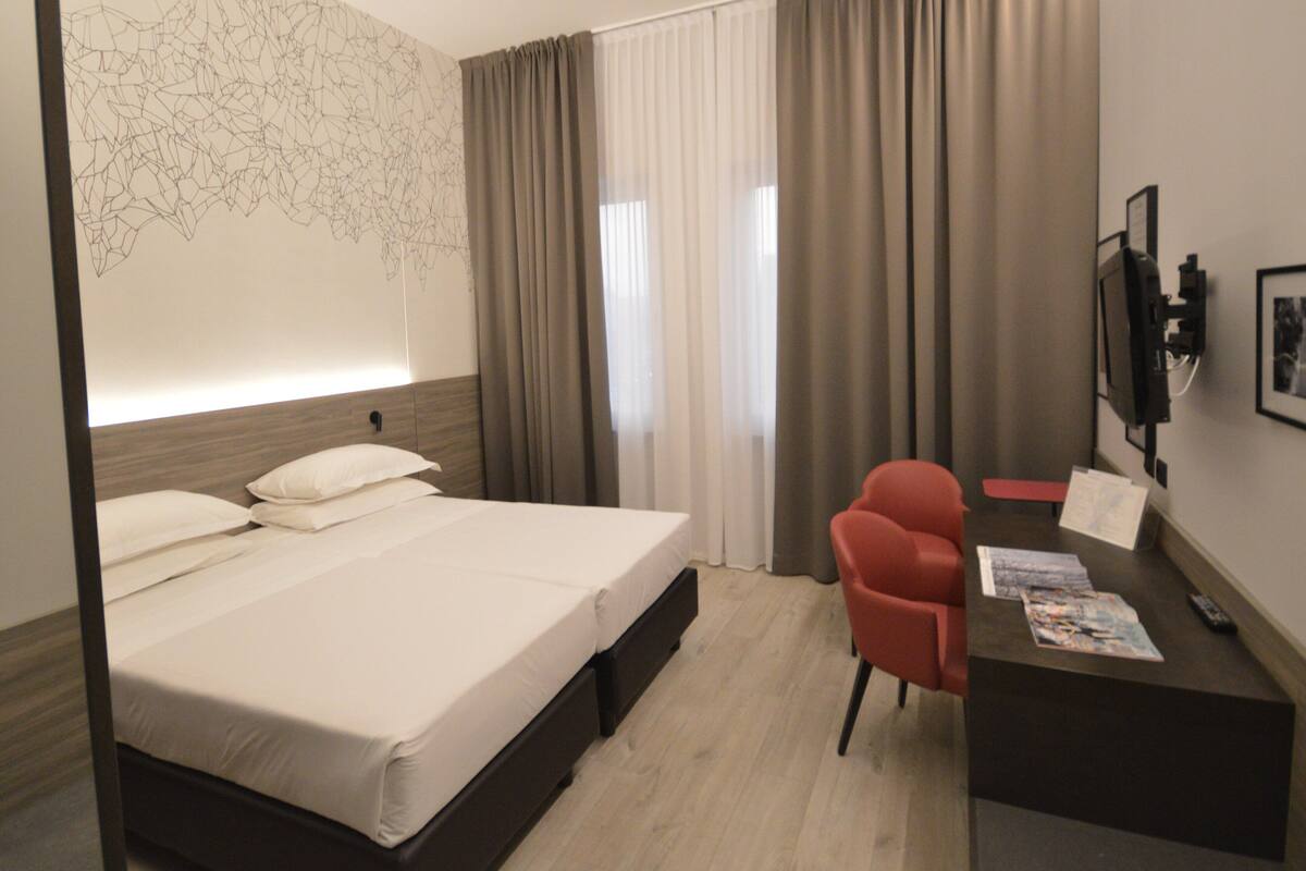 minibar, desk, laptop workspace, soundproofing