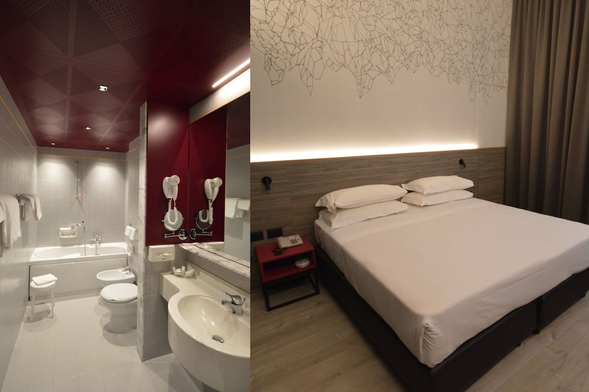 free toiletries, hair dryer, bidet, towels