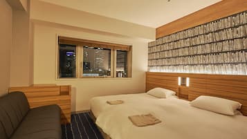 Down duvets, desk, blackout curtains, soundproofing