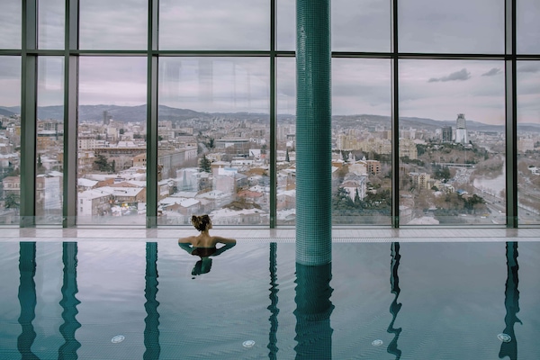 Indoor pool, outdoor pool, sun loungers