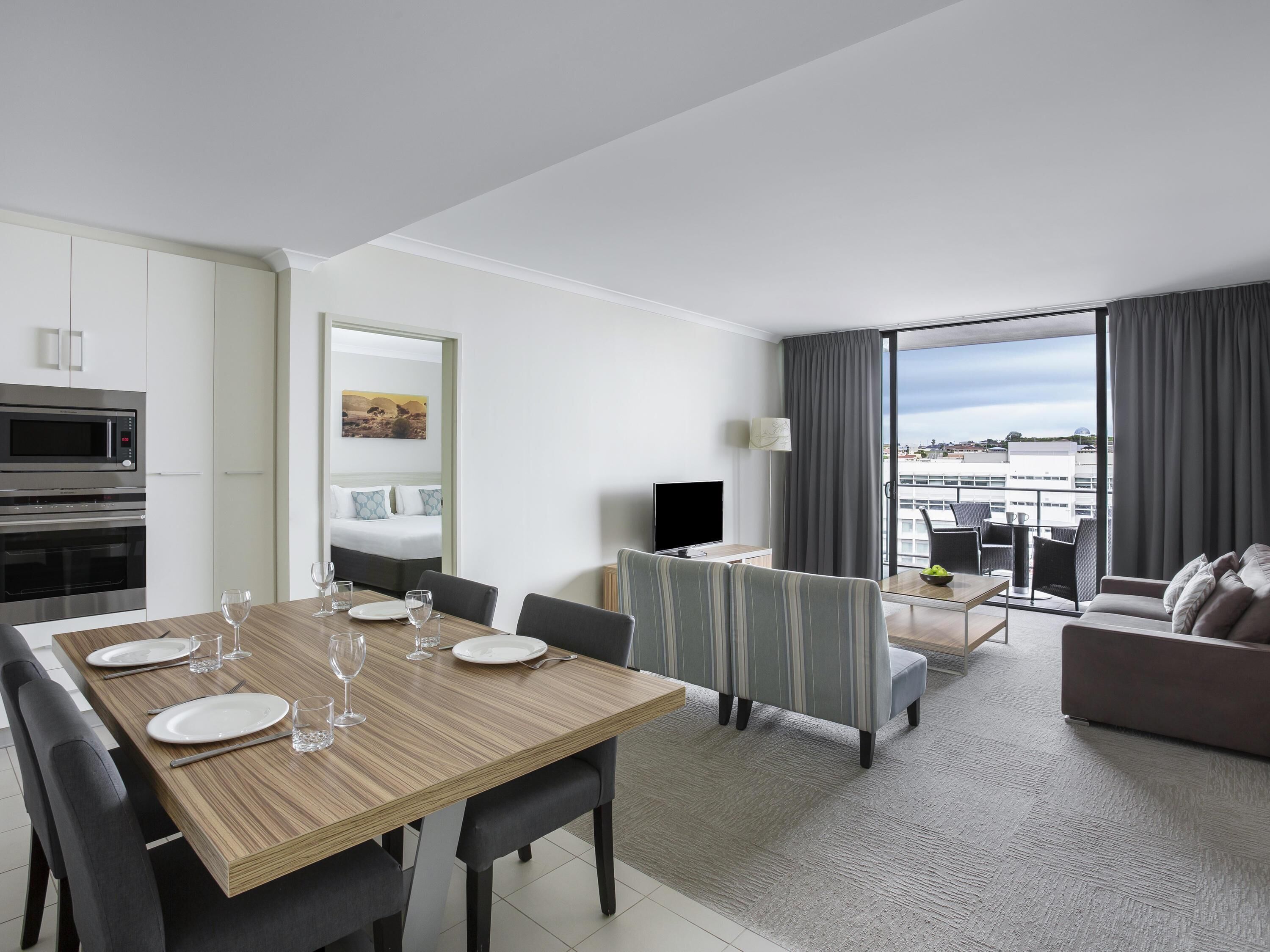 Superior Apartment, 2 Bedrooms | Minibar, in-room safe, desk, laptop workspace