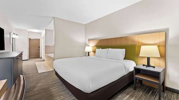 Premium bedding, down comforters, pillowtop beds, desk