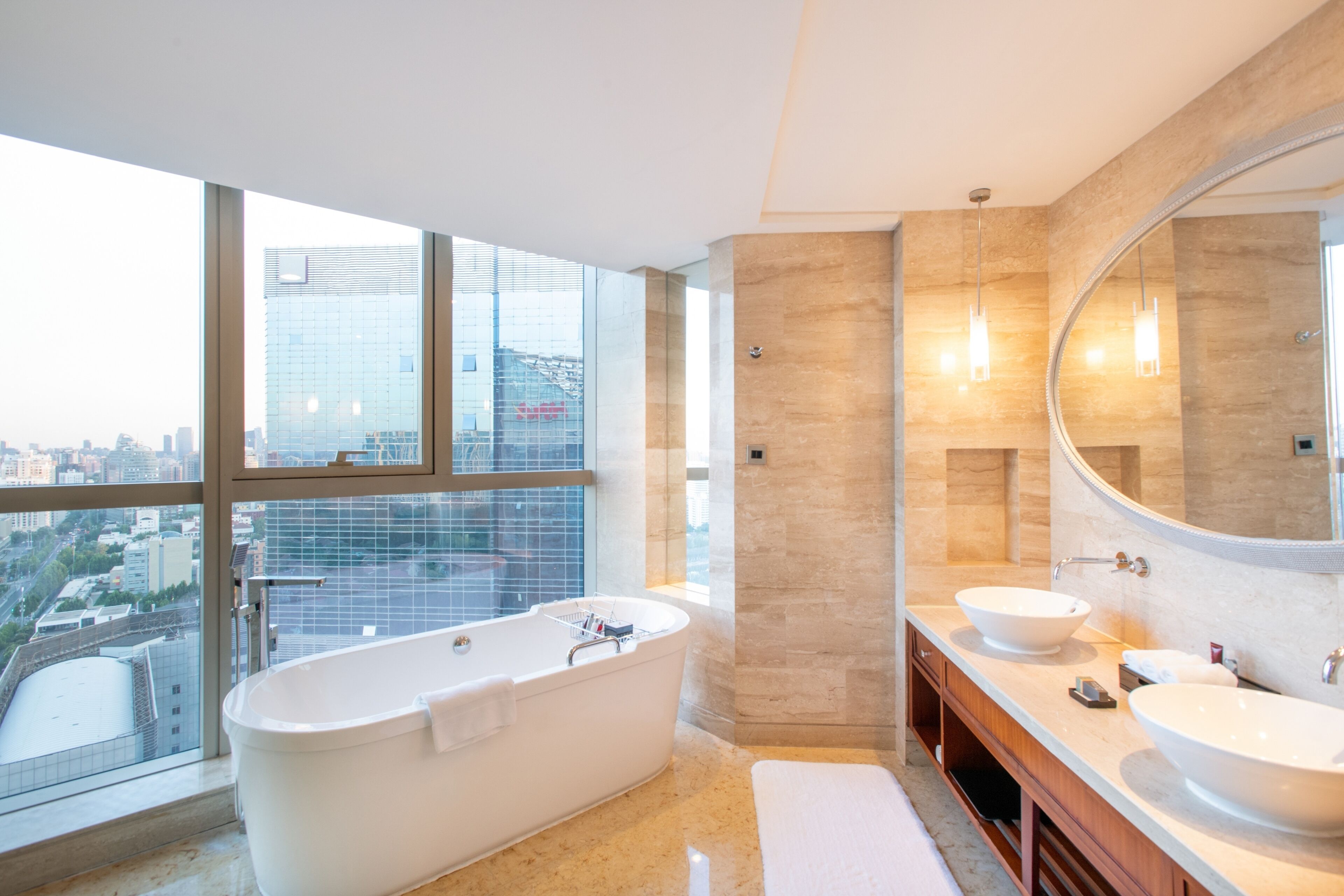 executive studio suite, 1 king bed | bathroom | separate bathtub and shower, deep-soaking bathtub, rainfall showerhead