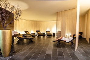 Sauna, steam room, body treatments, hot stone massages, sports massages