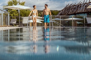 Indoor pool, outdoor pool, pool loungers
