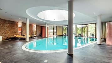Indoor pool, outdoor pool, sun loungers