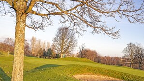 A golf course with a prominent tree, a sand bunker, and a flagstick. - Arden Guest House, Craigmillar Castle Edinburgh (Edinburgh)
