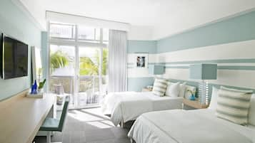 Double Room, 2 Double Beds, Partial Ocean View | Premium bedding, minibar, in-room safe, desk