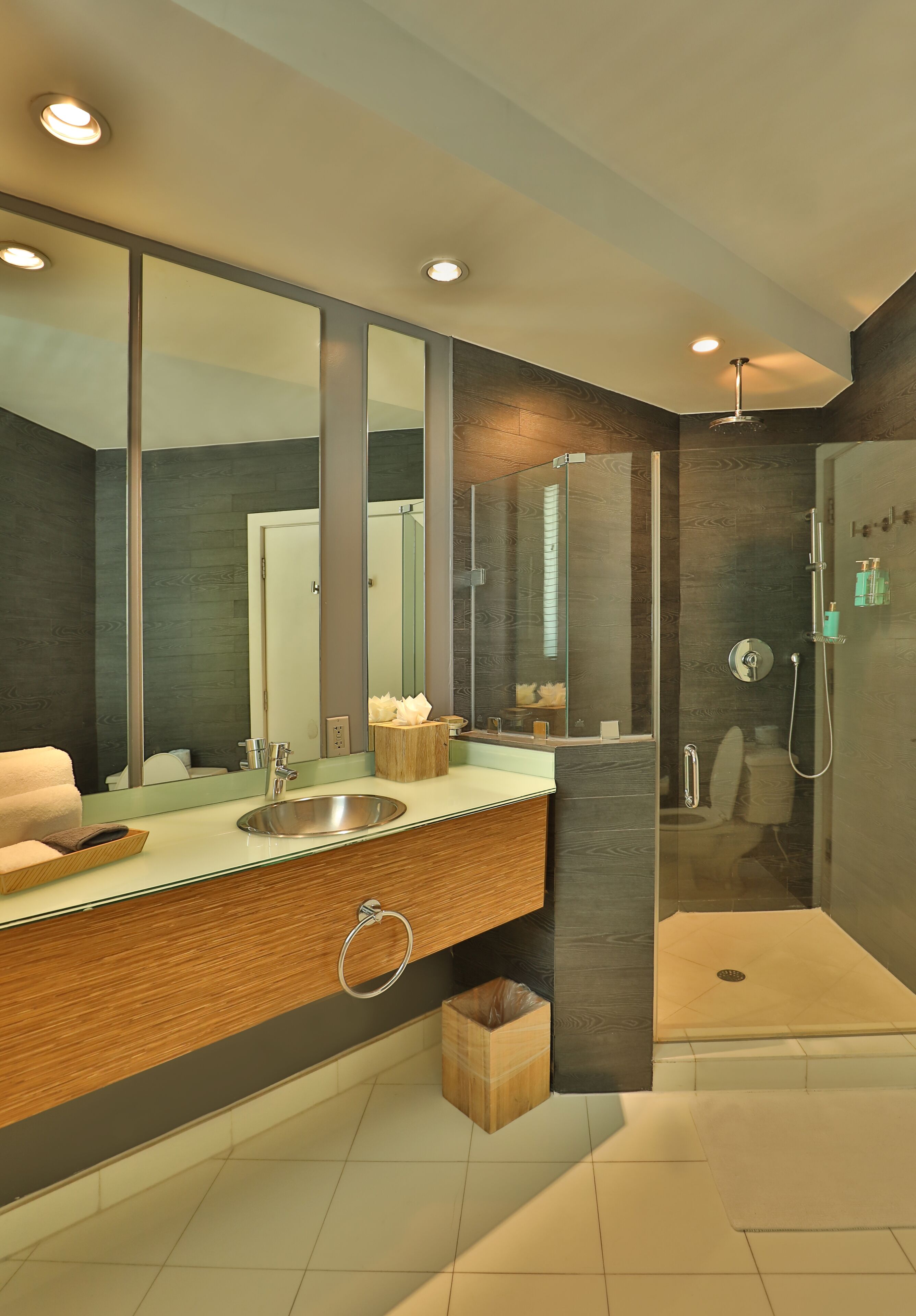 grand room, 1 king bed, partial ocean view | bathroom | shower, free toiletries, hair dryer, slippers