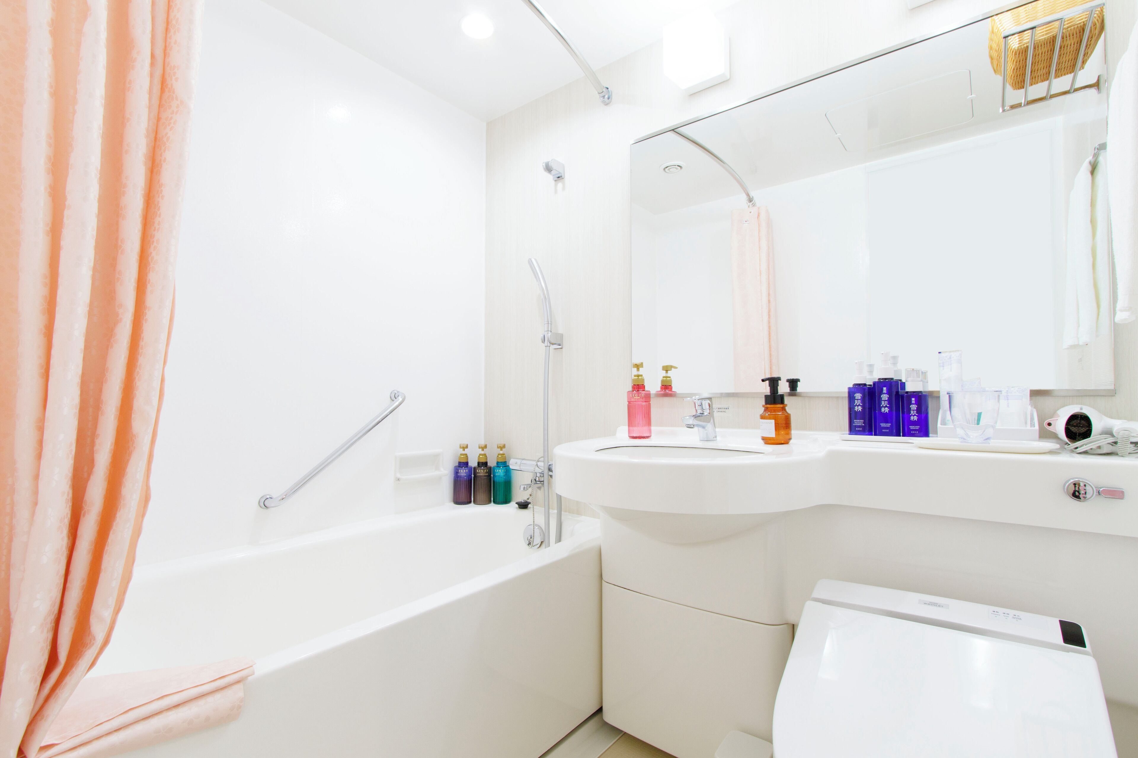 Combined shower/bathtub, free toiletries, hair dryer, slippers