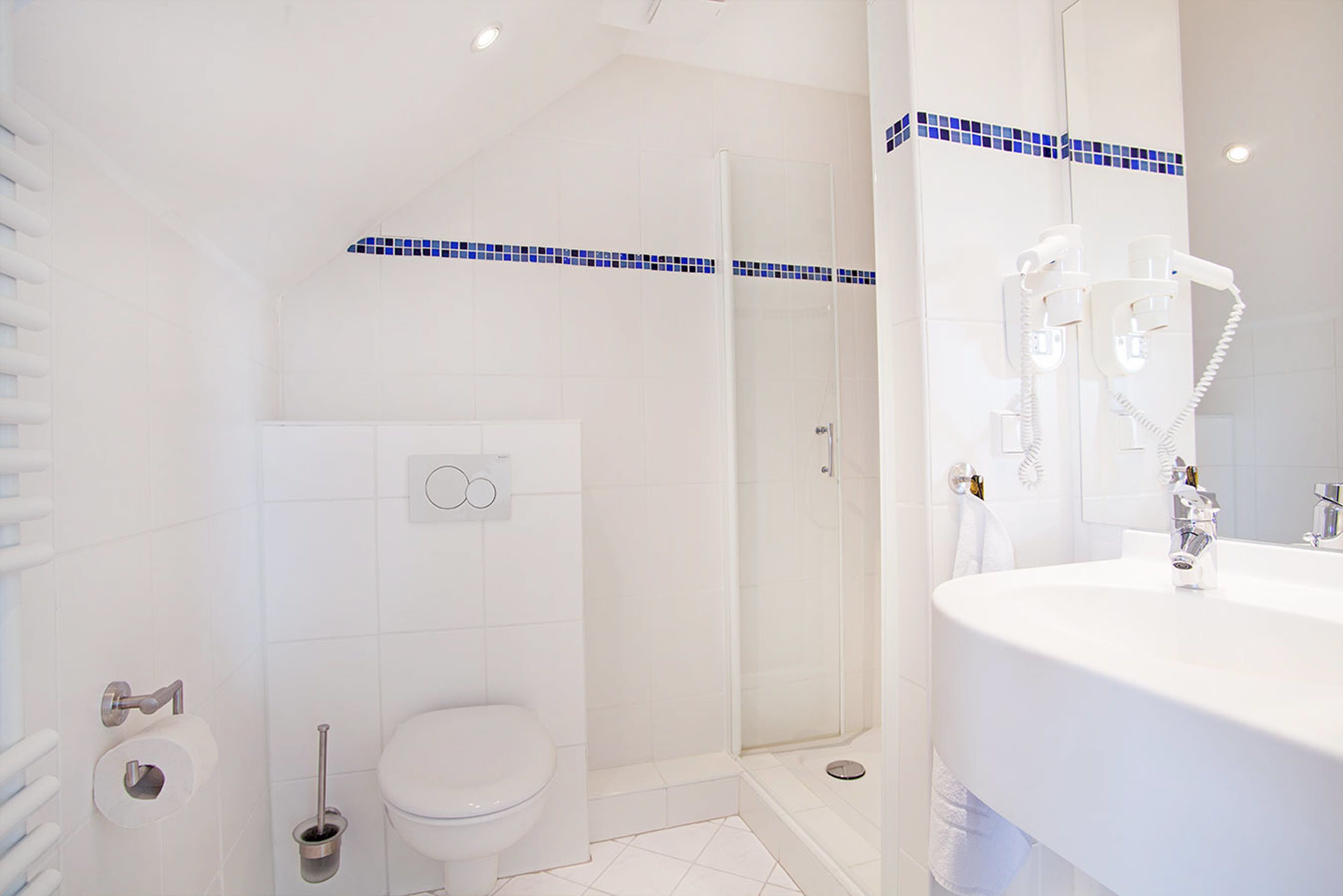 shower, free toiletries, hair dryer, towels