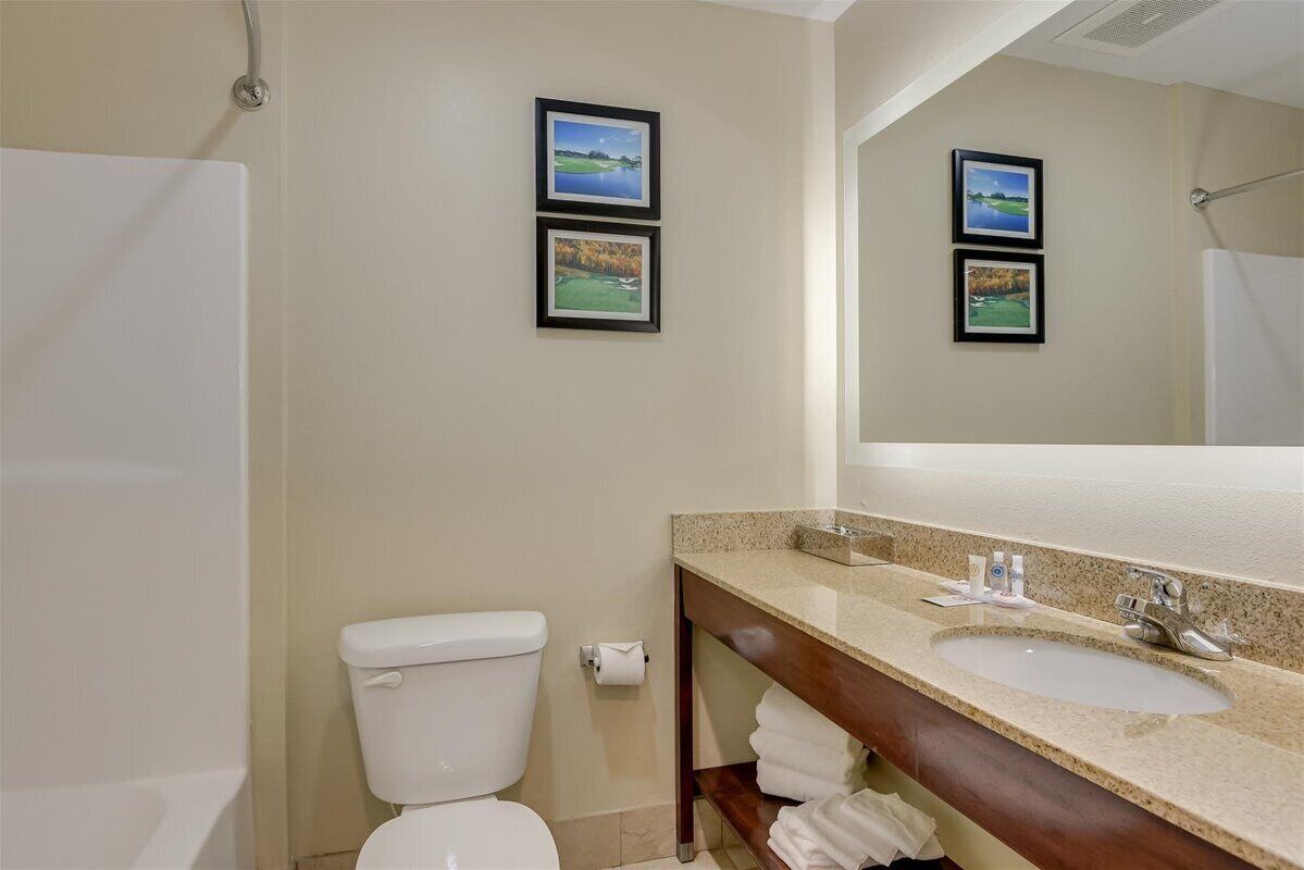 combined shower/bathtub, hair dryer, towels