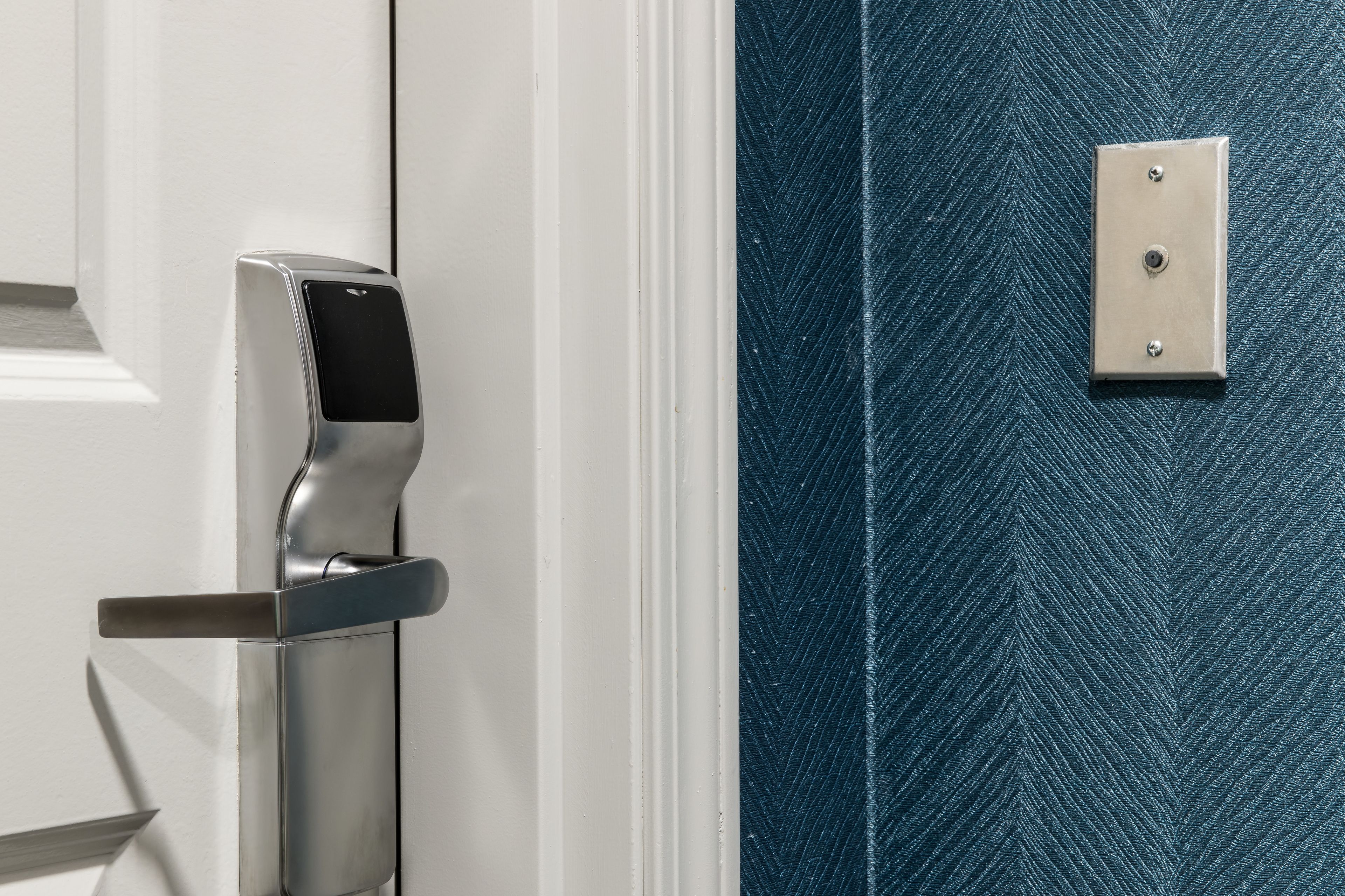 premium bedding, desk, blackout curtains, iron/ironing board