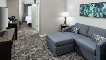 Two queens evolution junior suite | Premium bedding, desk, blackout drapes, iron/ironing board