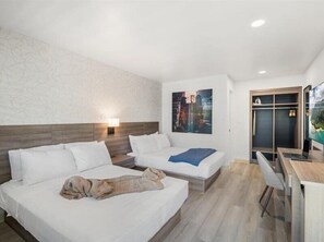 Standard Double Room, 2 Queen Beds, Private Bathroom (Self check-in) | In-room safe, desk, laptop workspace, iron/ironing board