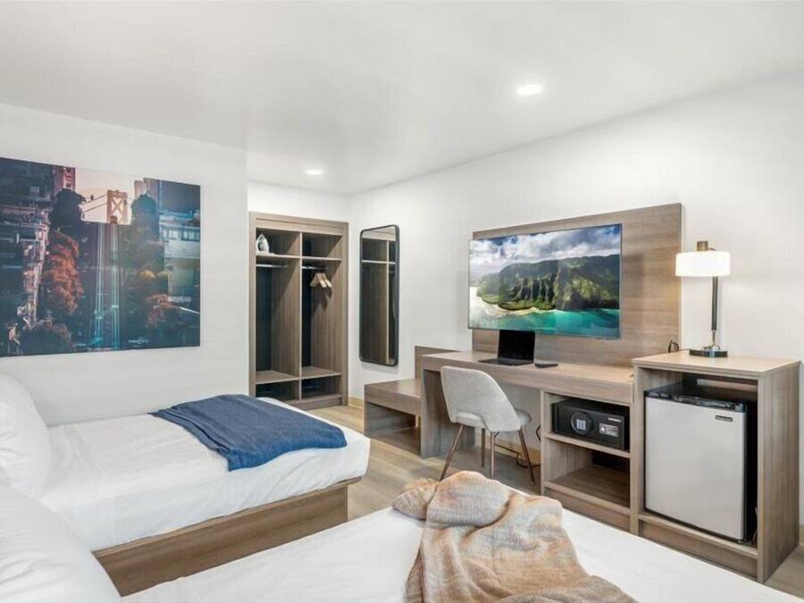 Standard Double Room, 2 Queen Beds, Private Bathroom | In-room safe, desk, laptop workspace, iron/ironing board