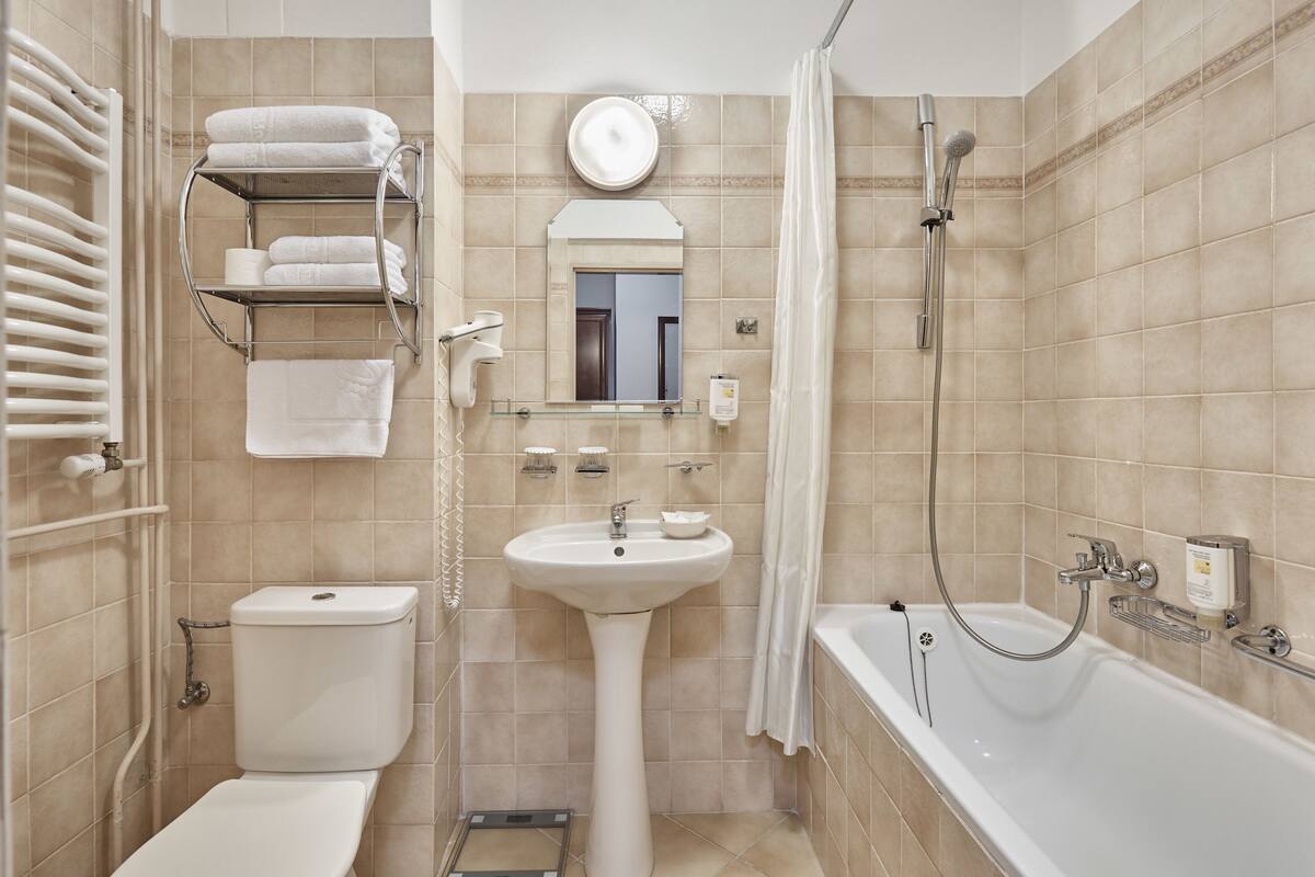 free toiletries, hair dryer, towels, soap