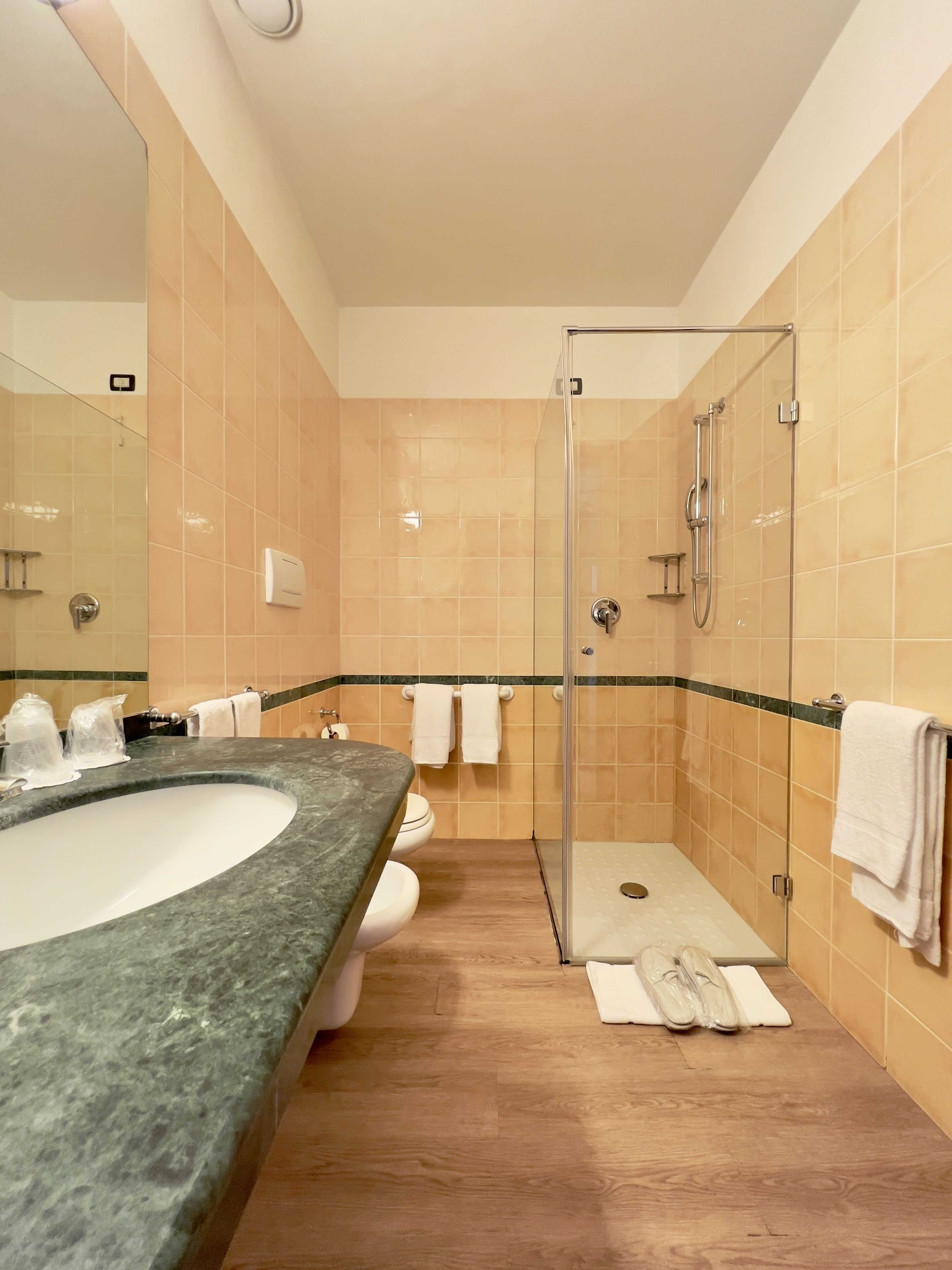 shower, rainfall showerhead, designer toiletries, hair dryer