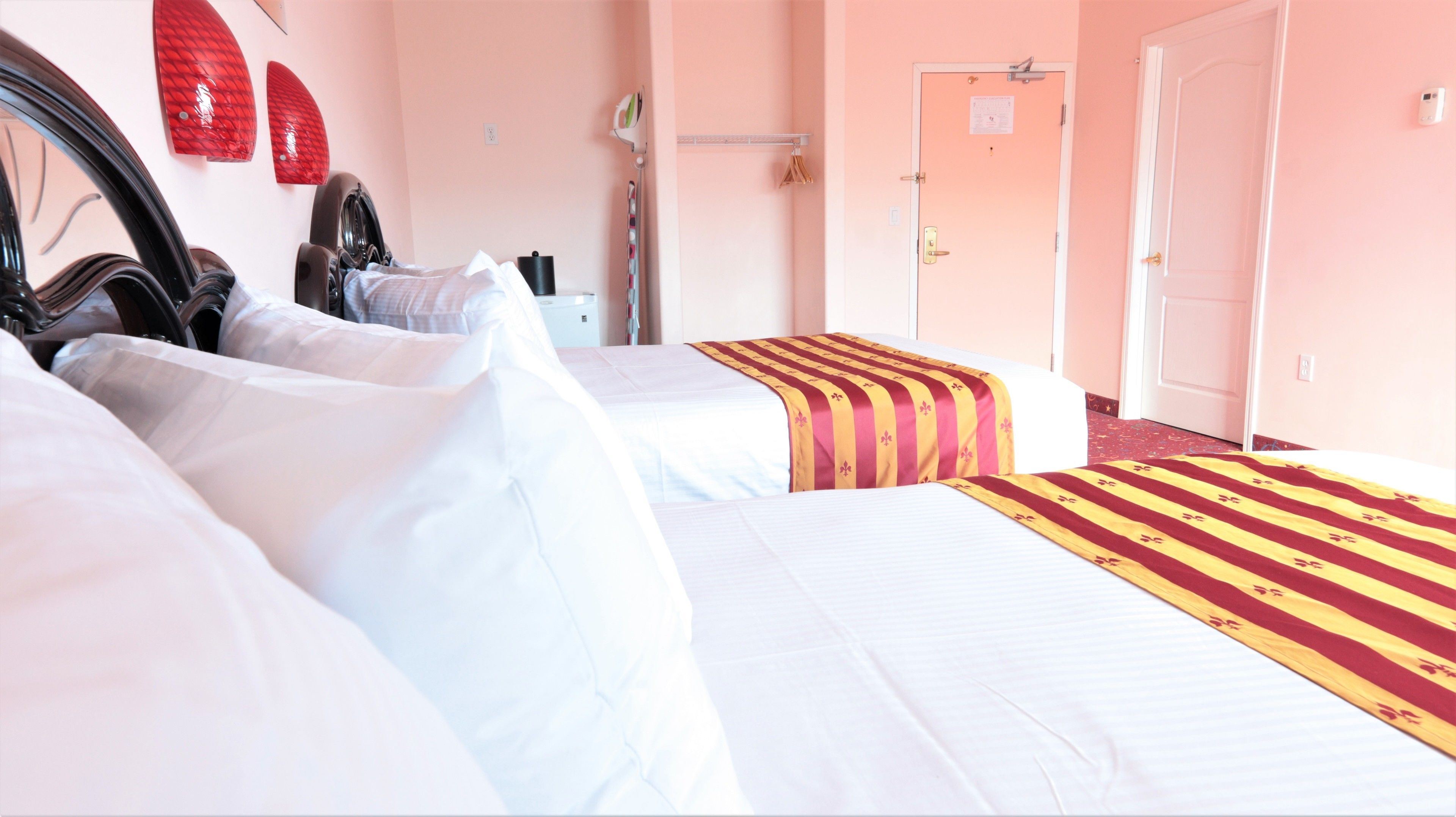 premium double room, 2 queen beds, fireplace | premium bedding, desk, blackout curtains, iron/ironing board