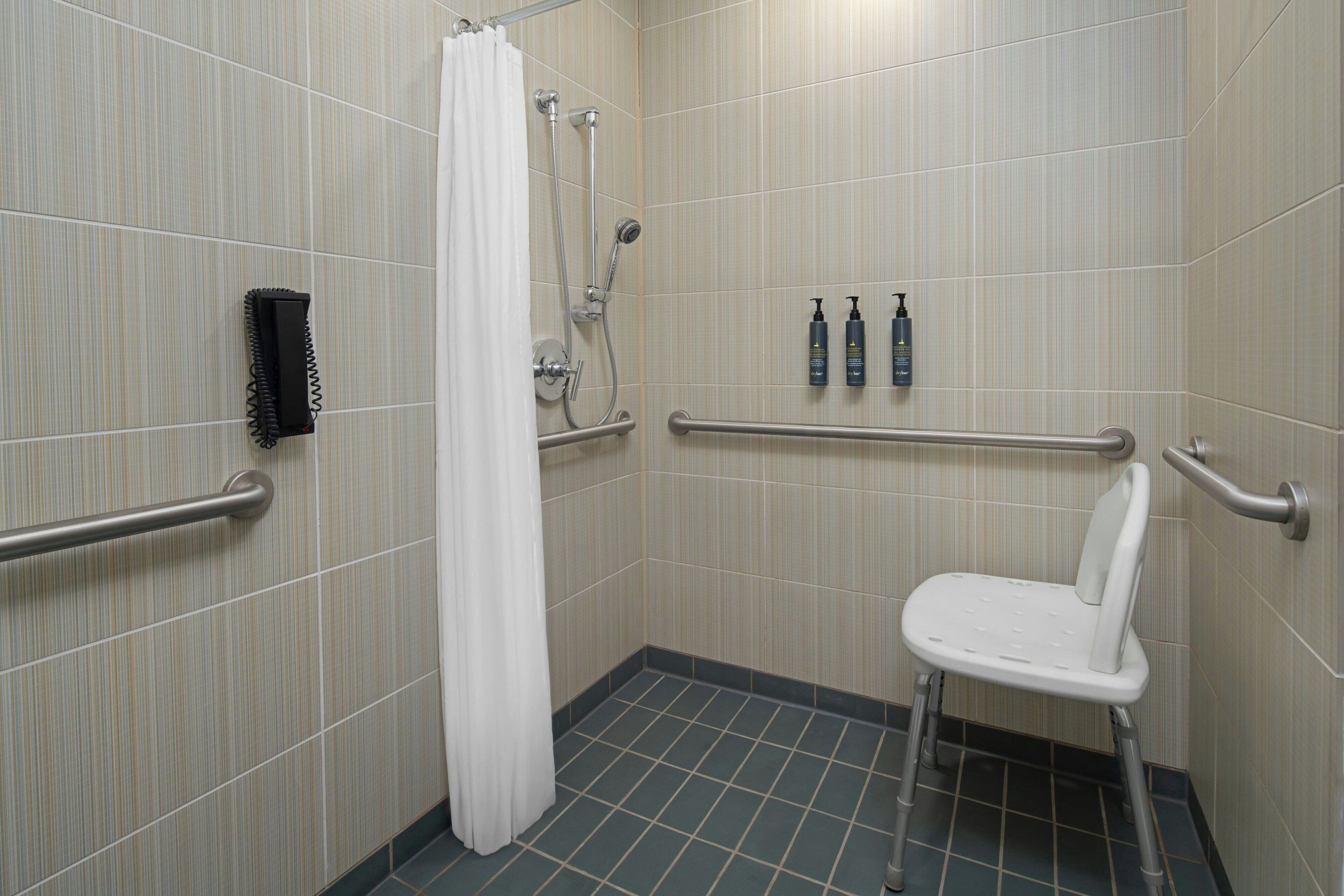 shower, free toiletries, hair dryer, towels