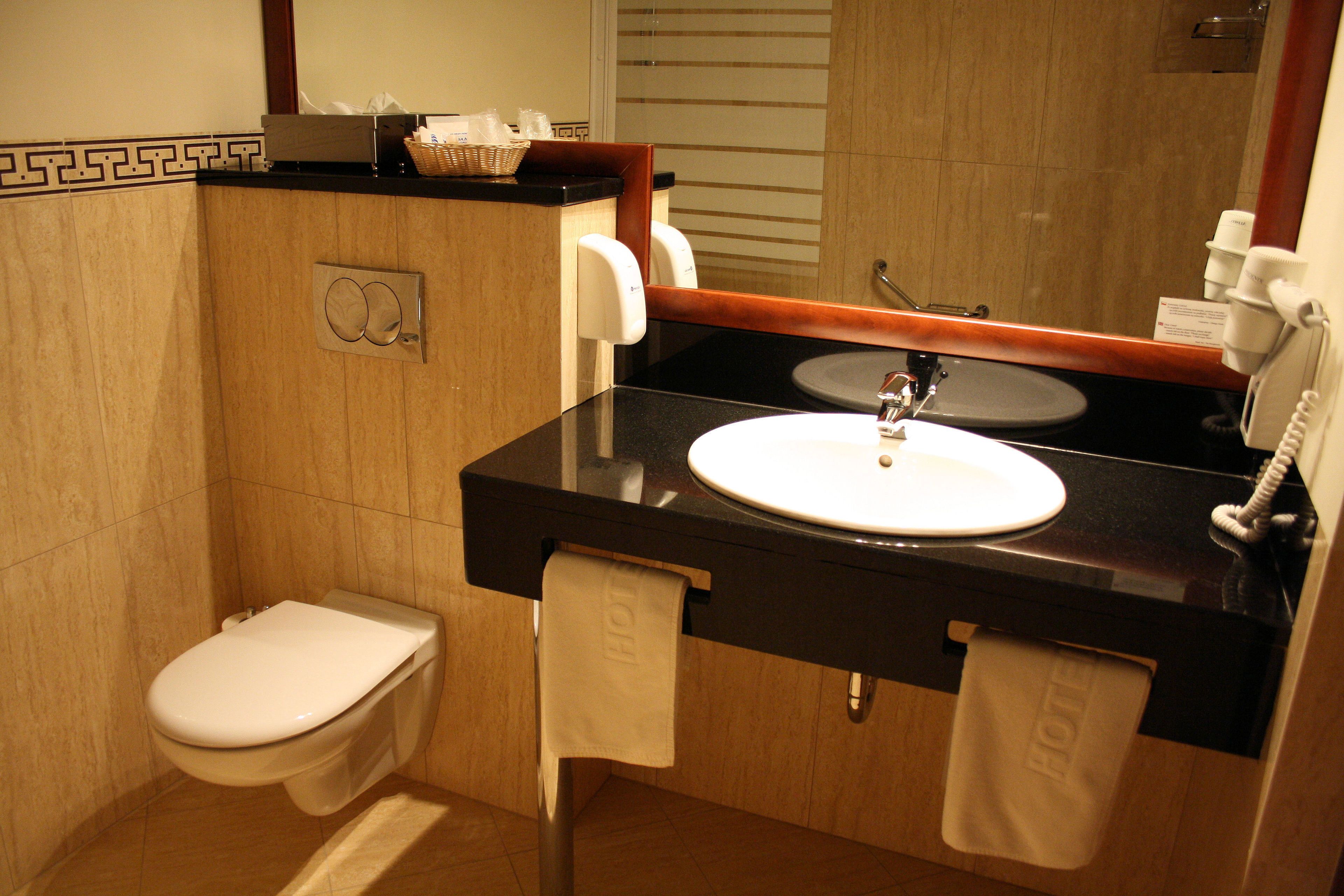 free toiletries, hair dryer, towels