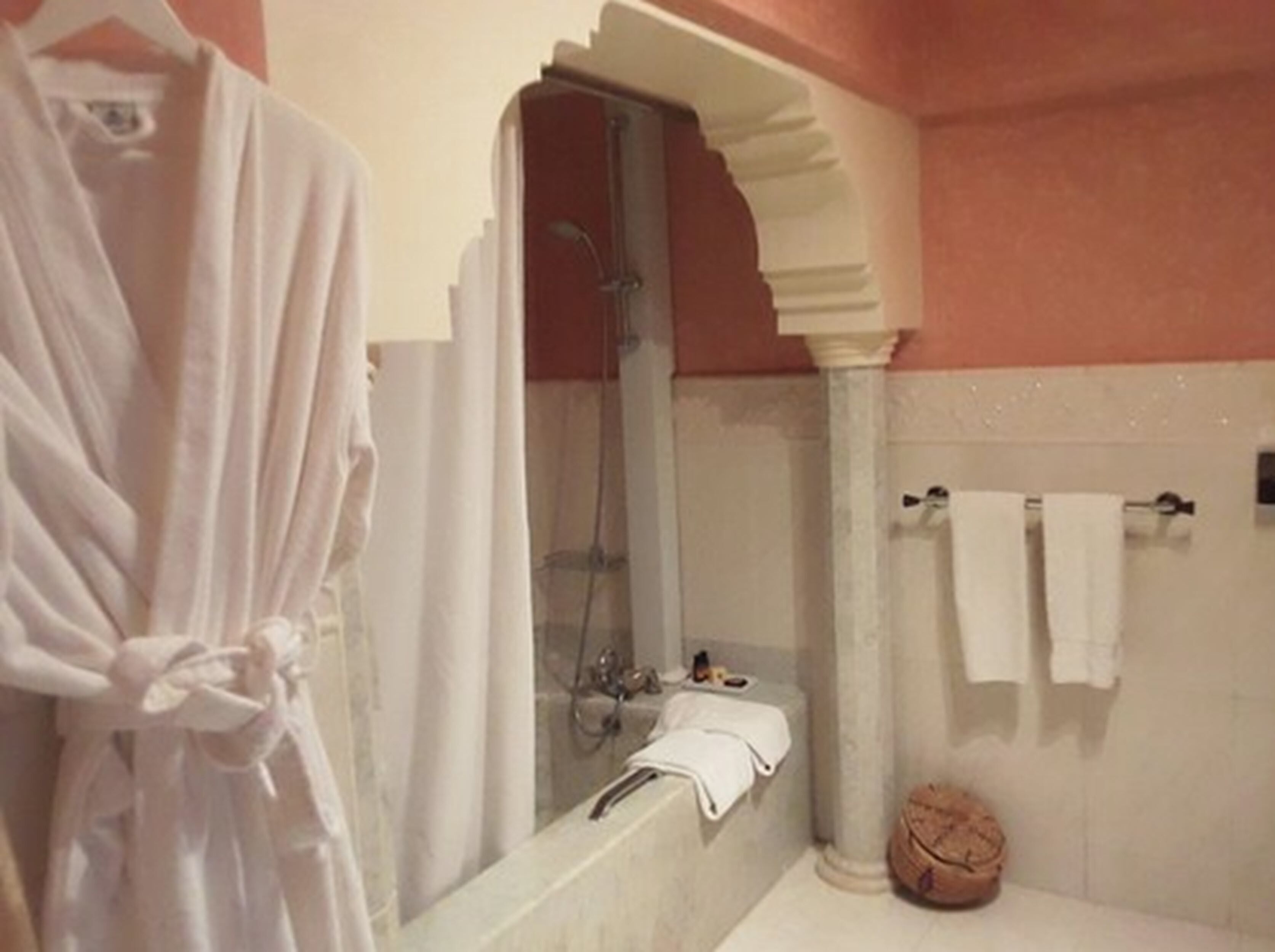 combined shower/bathtub, free toiletries, hair dryer, bathrobes
