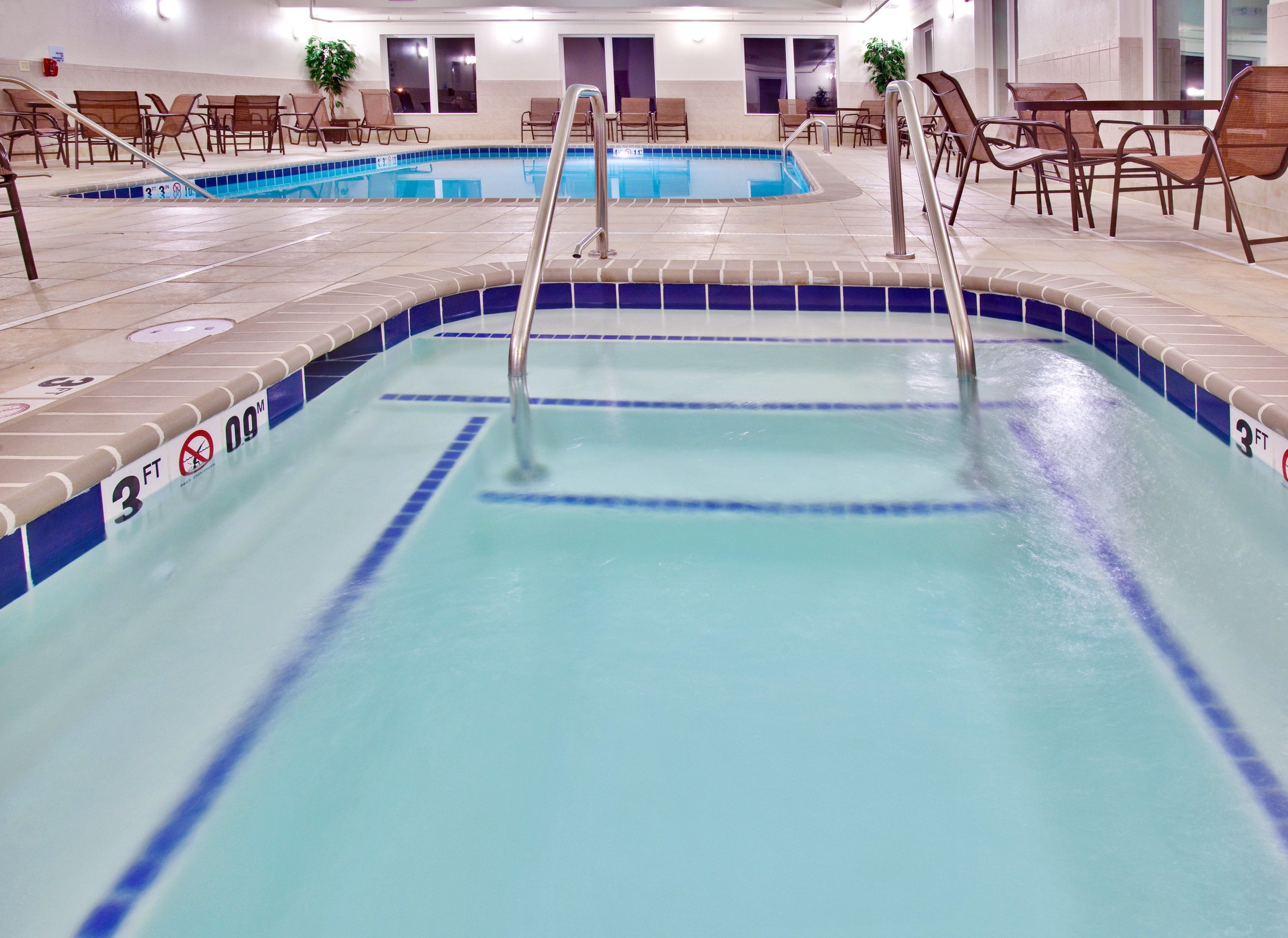 Indoor pool, open 8:00 AM to 10:00 PM, sun loungers