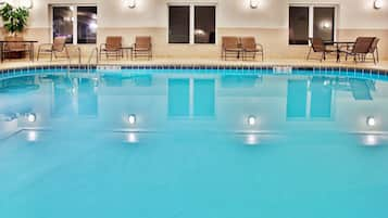 Indoor pool, open 8:00 AM to 10:00 PM, sun loungers