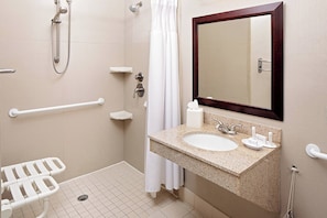 Studio, 1 King Bed with Sofa bed | Bathroom | Hair dryer, towels, soap, shampoo