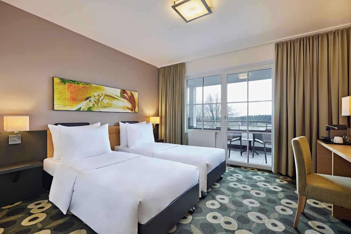Twin Room Balcony | In-room safe, desk, laptop workspace, blackout curtains