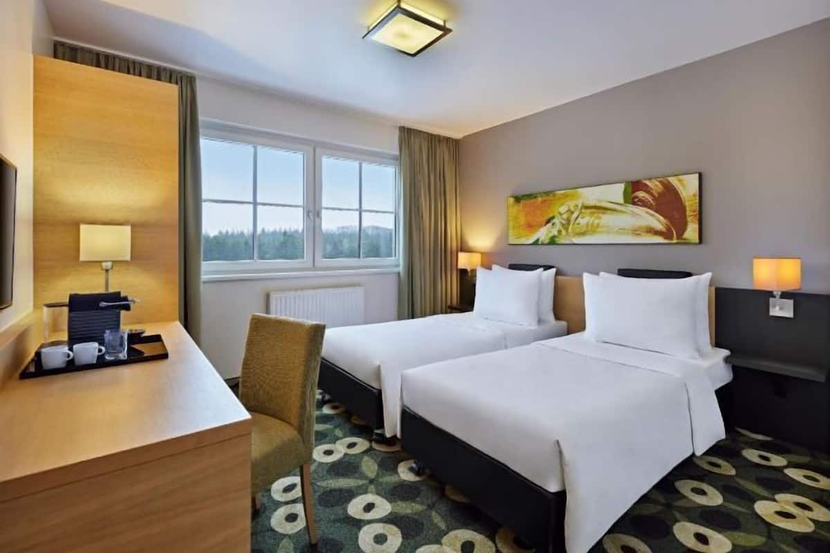 In-room safe, desk, laptop workspace, blackout curtains