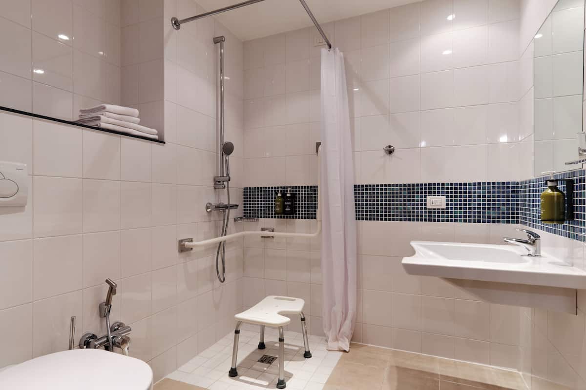 standard room, 1 queen bed, accessible | bathroom | shower, hair dryer, bidet, towels