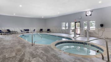 Indoor pool, open 9:00 AM to 9:00 PM, sun loungers