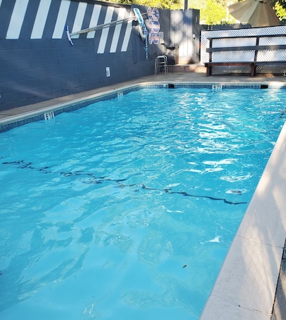 Seasonal outdoor pool, sun loungers