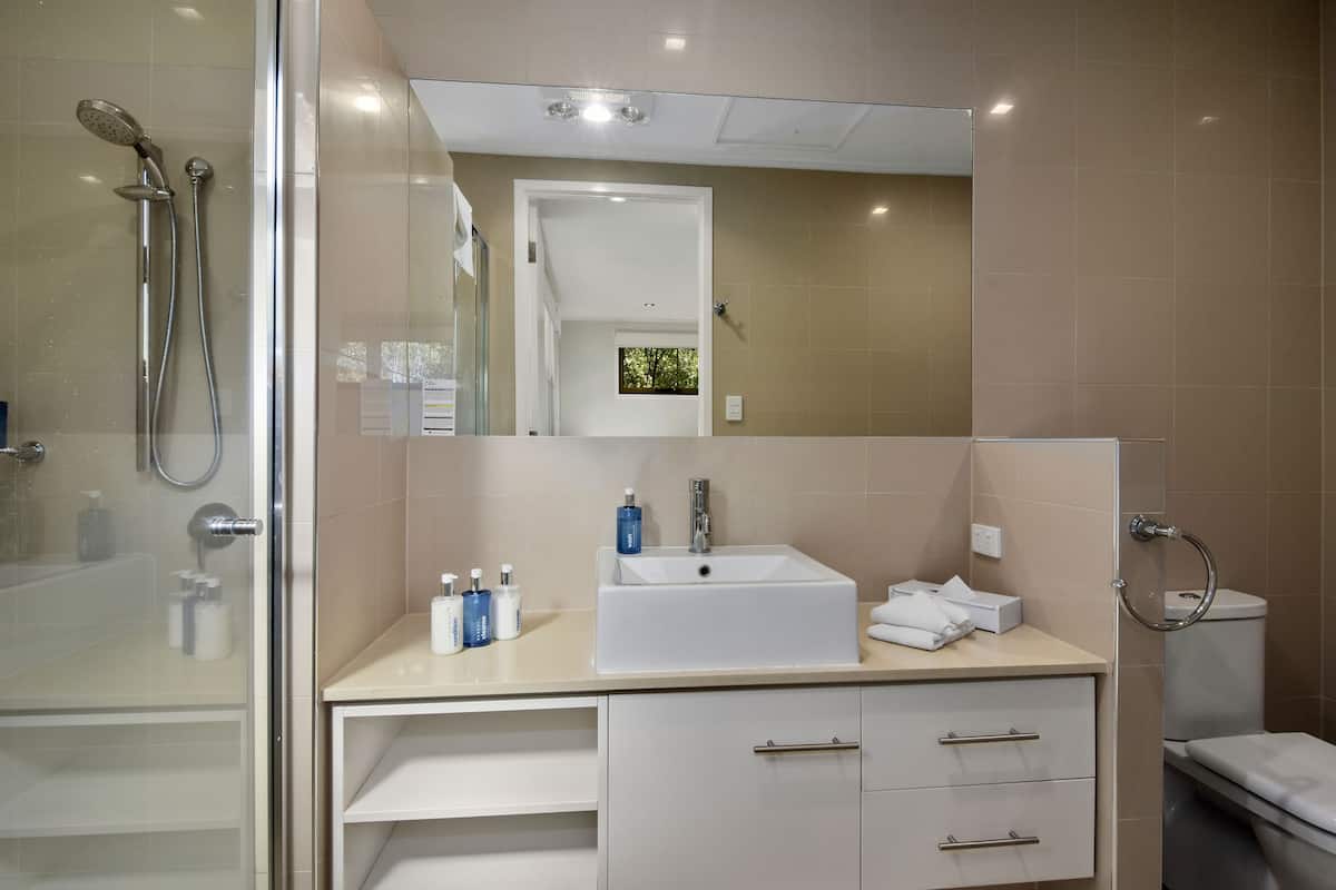 shower, free toiletries, towels