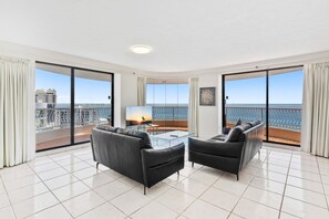 2 Bedroom High Ocean View | Living area | 50-inch flat-screen TV with cable channels, plasma TV - Aegean Apartments (Surfers Paradise)