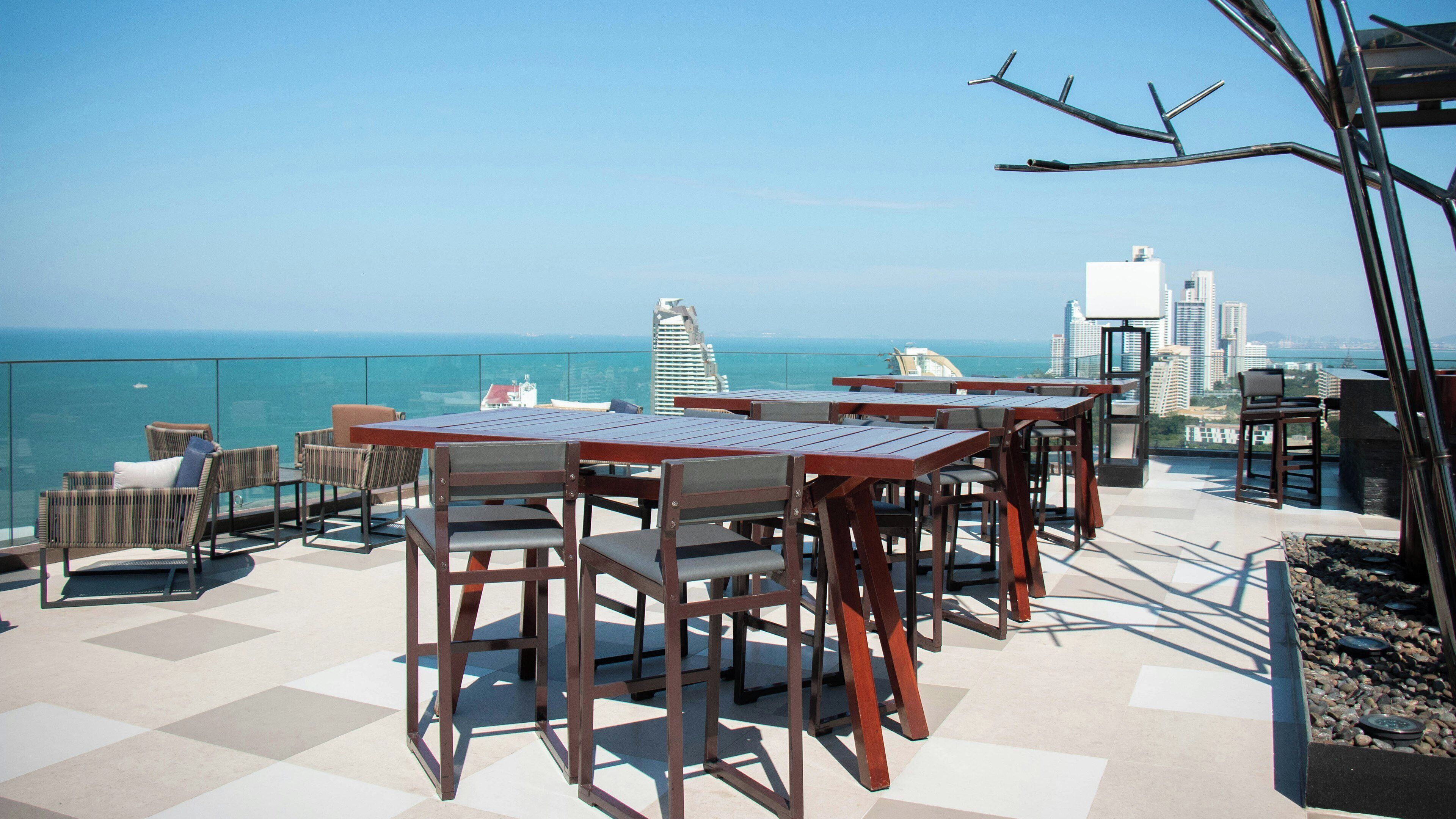 Rooftop bar, ocean views, open daily