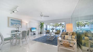 Condo 10, 2 Bedrooms, Ocean View | Living area | 32-inch TV with cable channels