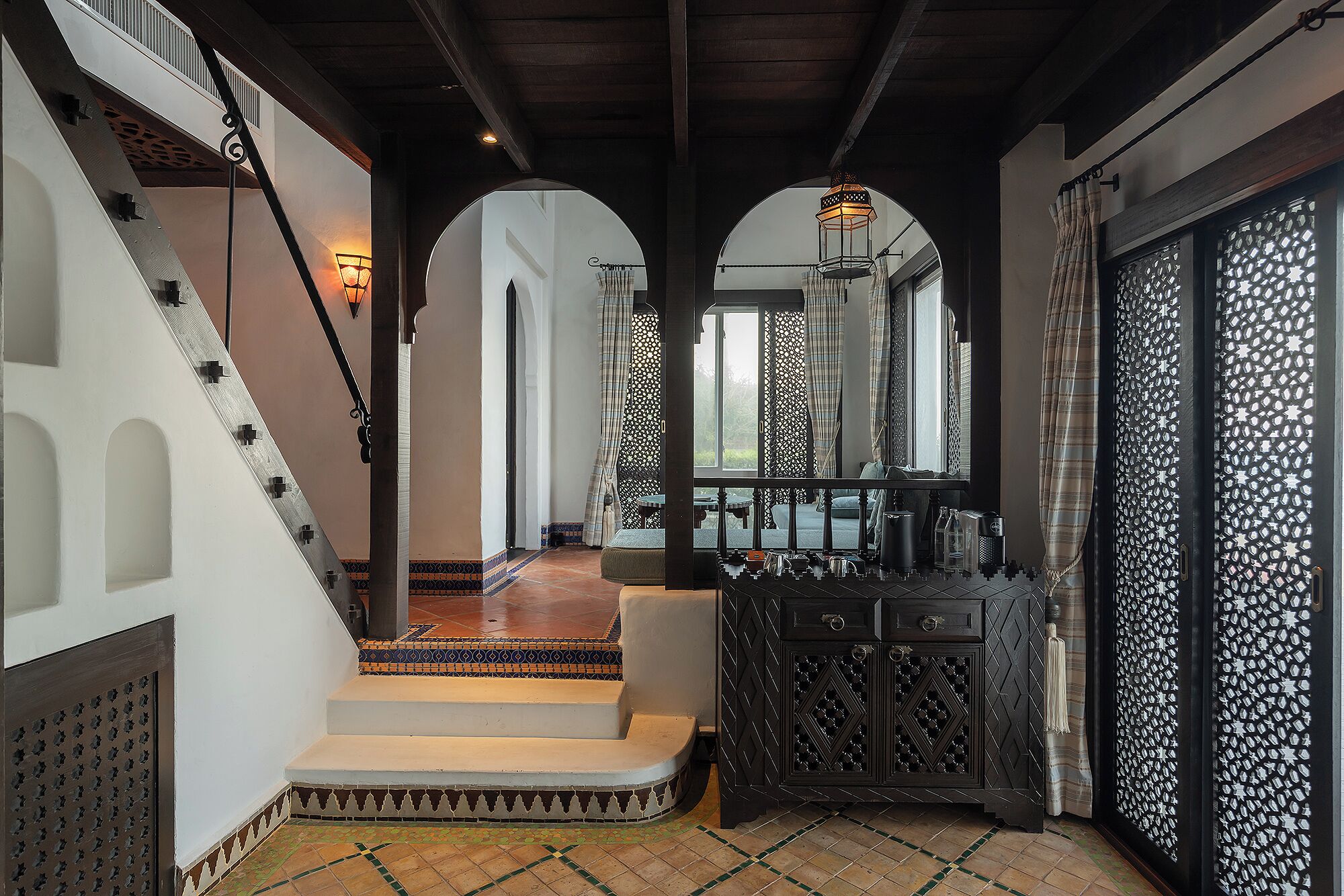 one bedroom morocccan beachfront villa | living area | 32-inch smart tv with digital channels, tv