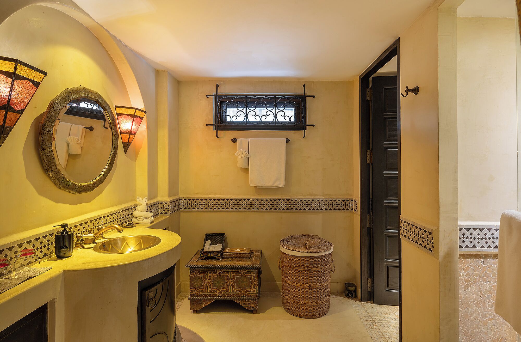 two bedroom morocccan beachfront villa | bathroom | rainfall showerhead, designer toiletries, hair dryer, bathrobes