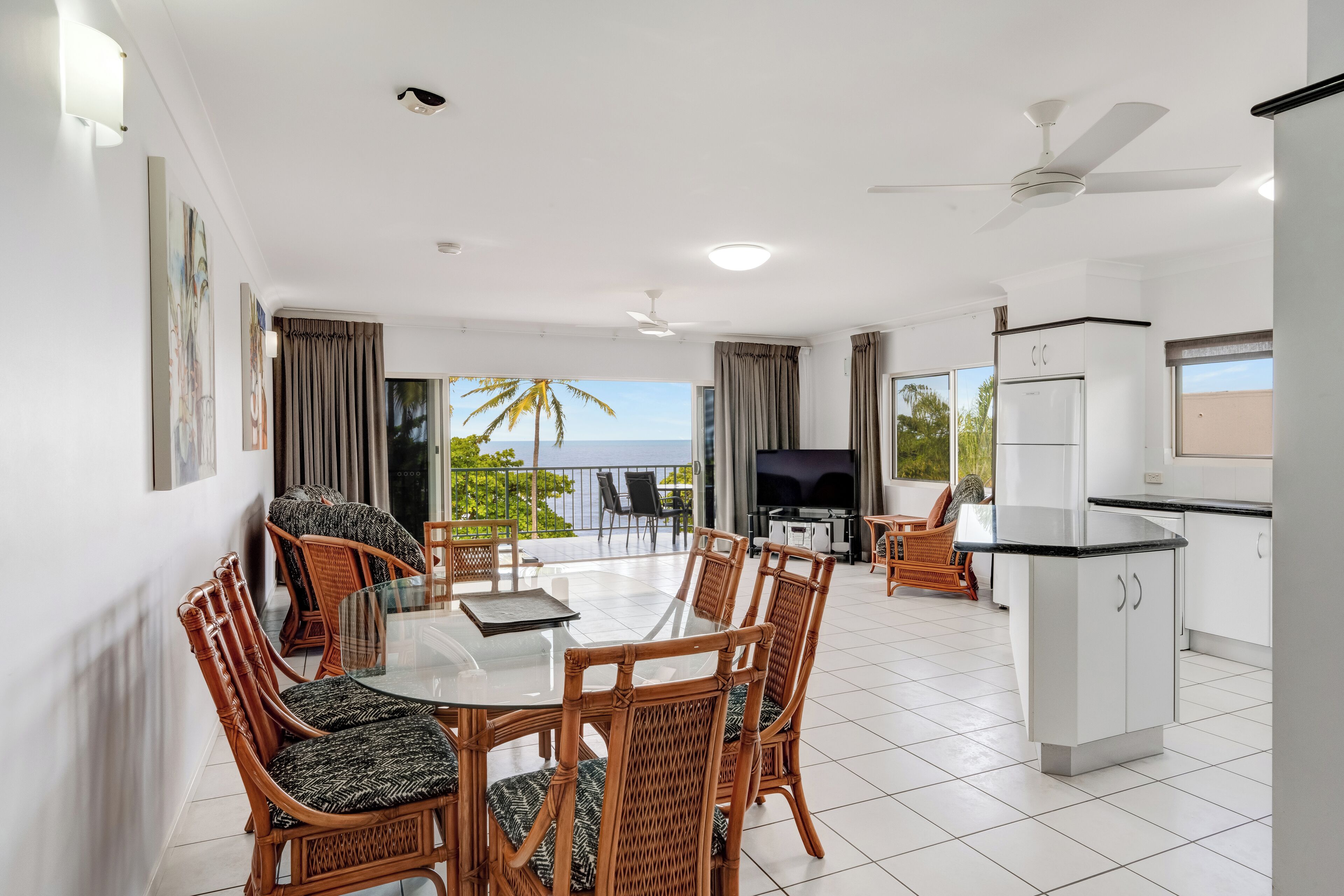 42-inch flat-screen TV with satellite channels, LCD TV, DVD player