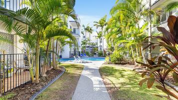Outdoor pool, sun loungers