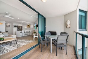 Executive Three Bedroom Apartment | Living area | TV, DVD player - Peninsular Beachfront Resort (Mooloolaba)