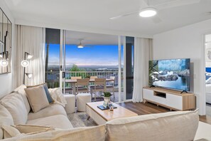 Premium Apartment, 2 Bedrooms, Hot Tub, Mountain View | Living area | Flat-screen TV, DVD player - Noosa Hill Resort (Noosa Heads)