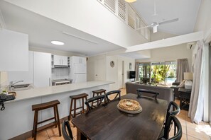 Three Bedroom Villa Poolside | Living area | 50-inch Smart TV with digital channels, TV, Netflix - The Islander Noosa Resort (Noosaville)